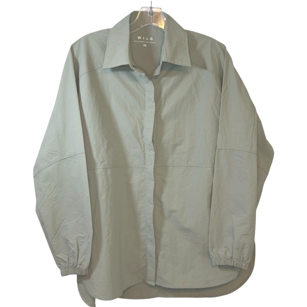 Wilo Button Up Shirt Womens Sage Green Oversized Utility Techwear Streetwear XS